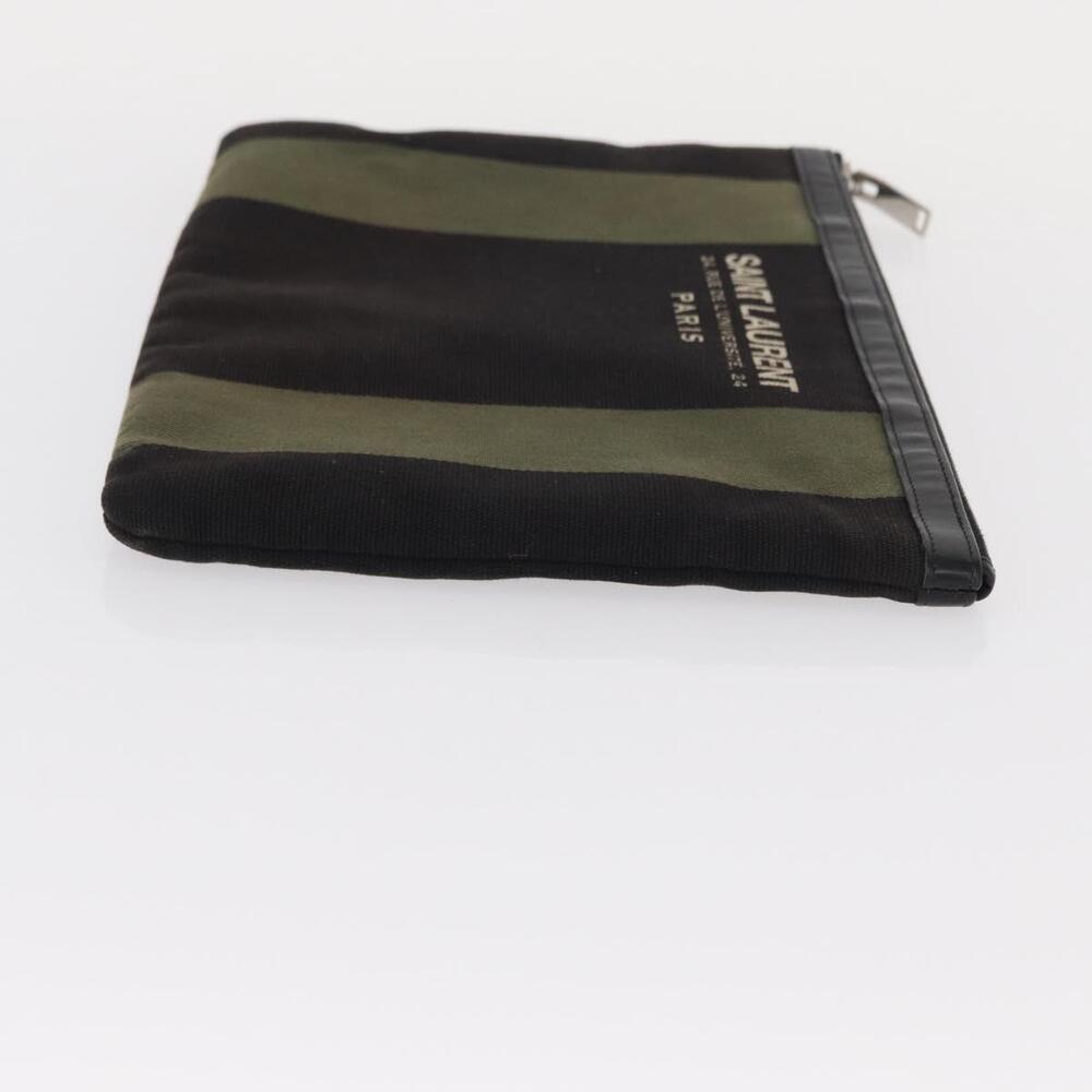 SAINT LAURENT Clutch Bag Canvas Leather Black Khaki Silver Auth mr1652 - Picture 3 of 16
